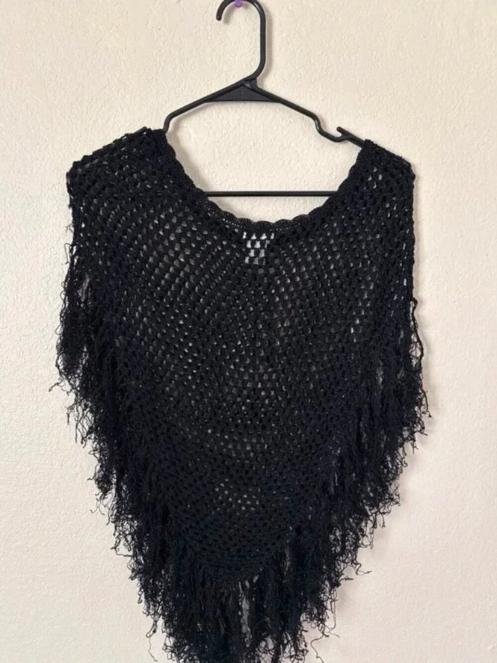 Black Crochet Fringe Cover-Up Top – Women’s S / US 4–6